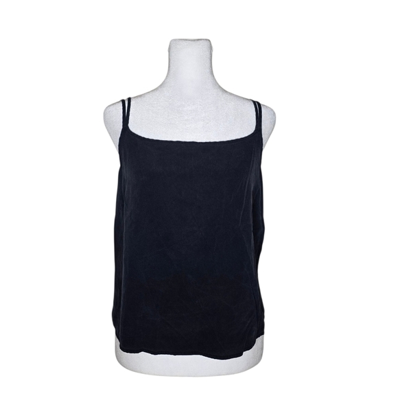 Ann Taylor Loft Vintage Y2K navy Blue Cropped tank 100% Silk Size 10 - Picture 1 of 6
